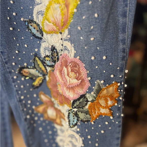 Sassy Thai Embroidered Floral Blue Jeans - Picture 6 of 10